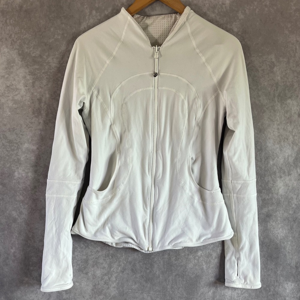 Lululemon Reversible Define Jacket Women 8 White Perforated Full Zip Thumbholes